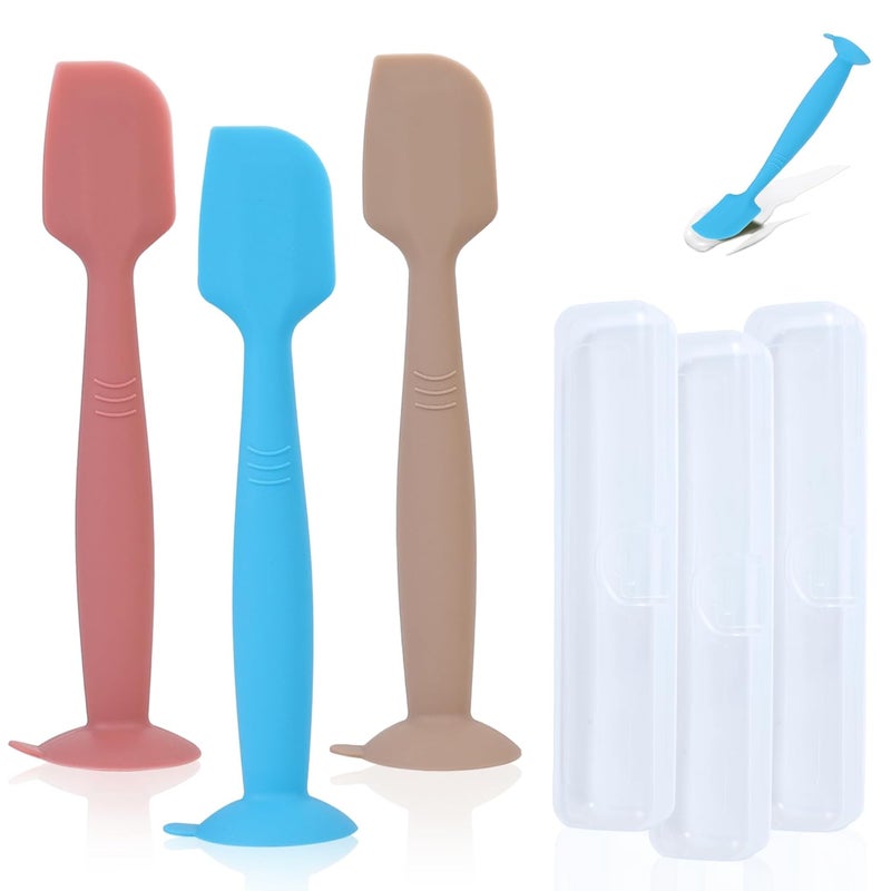 babove Baby Diaper Cream Spatula Applicator 3 Pack(with 3 Travel Case), Butt Paste Spatula Soft Silicone,Diaper Rash Cream Applicator, Baby Essentials Must Haves Newborn Stuff (Red Blue Khaki) - Image 1